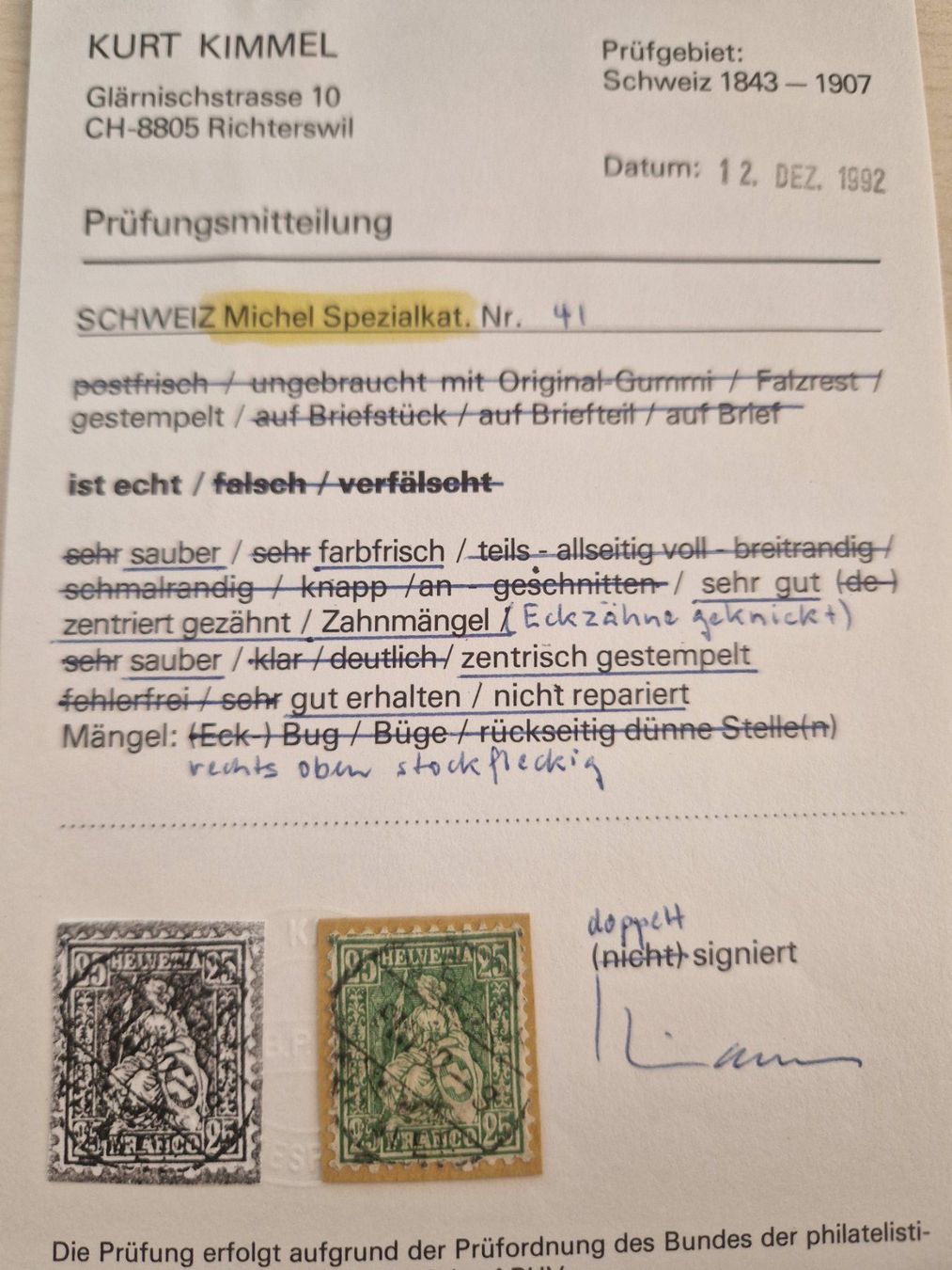 Tutti i francobolli: Sitzende Nr. 49, Befund, ab 1.- – Usato da Burgdorf venduto da Glossy01
