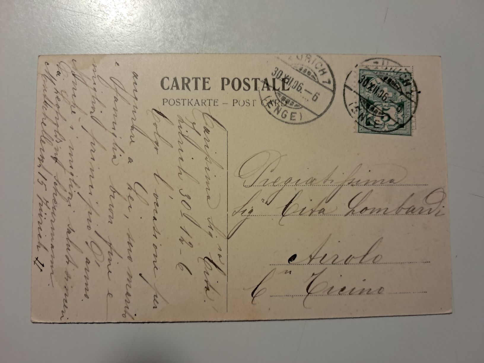 Ansichtskarten: Zurigo nel 1906 – Gebraucht aus Gorduno von ema_7yhp 1