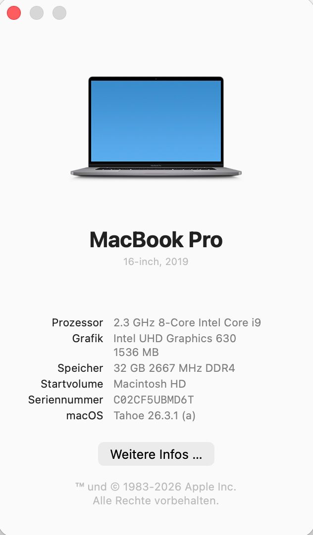 Apple Notebooks: MacBook Pro 16" 2019 | i9 | 32GB RAM | 1 TB | Top-Zustand – Gebraucht aus Grosshöchstetten von sunshine_007 5