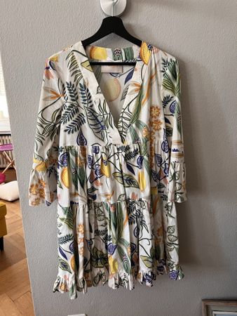 Kleid la DoubleJ, Gr. S, weiss mit Print 