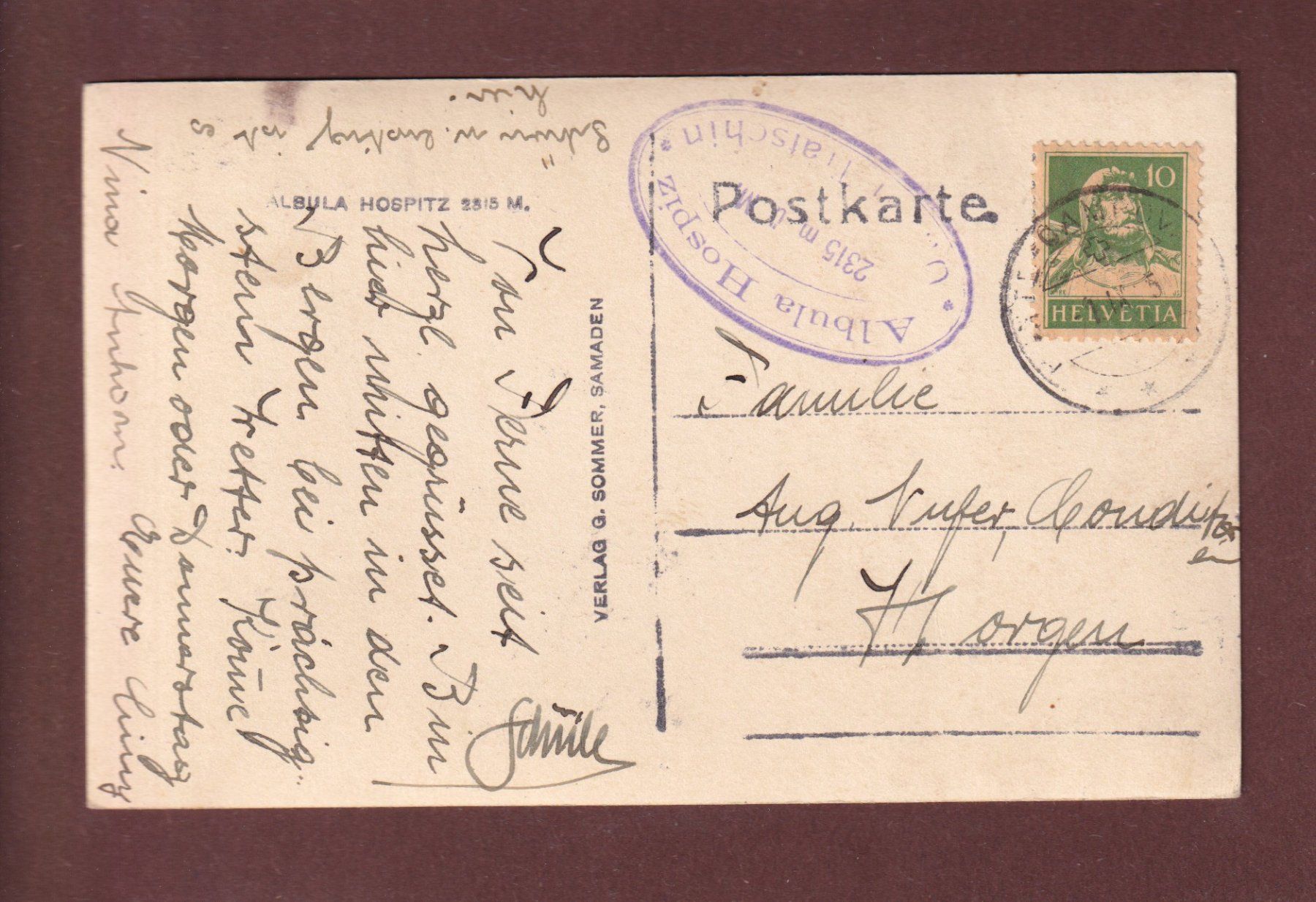 Cartoline postali: ALBULA HOSPIZ - 1925 – Usato da Pully venduto da nicecards-shop 1
