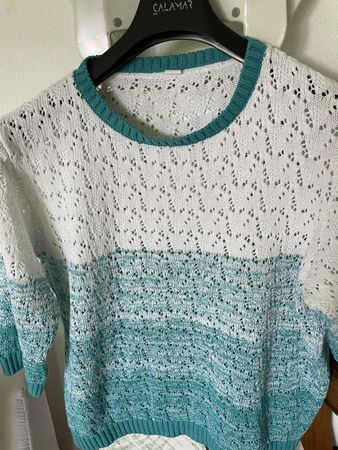 Damen Sommer- Strick- Oberteil weiss/tuerkis Gr. 50