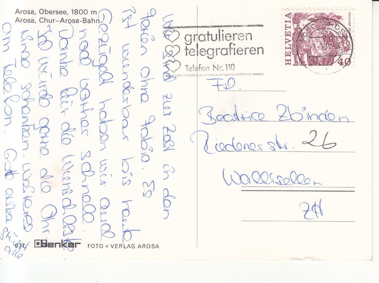 Cartoline postali: Arosa 1984 – Usato da Bürglen TG venduto da StampGraf 1