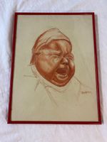 Rötelzeichnung "Weinendes Baby" signiert Simeni gerahmt