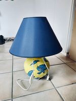 Gelbe Keramiklampe mit blauem Schirm, Top Zustand!