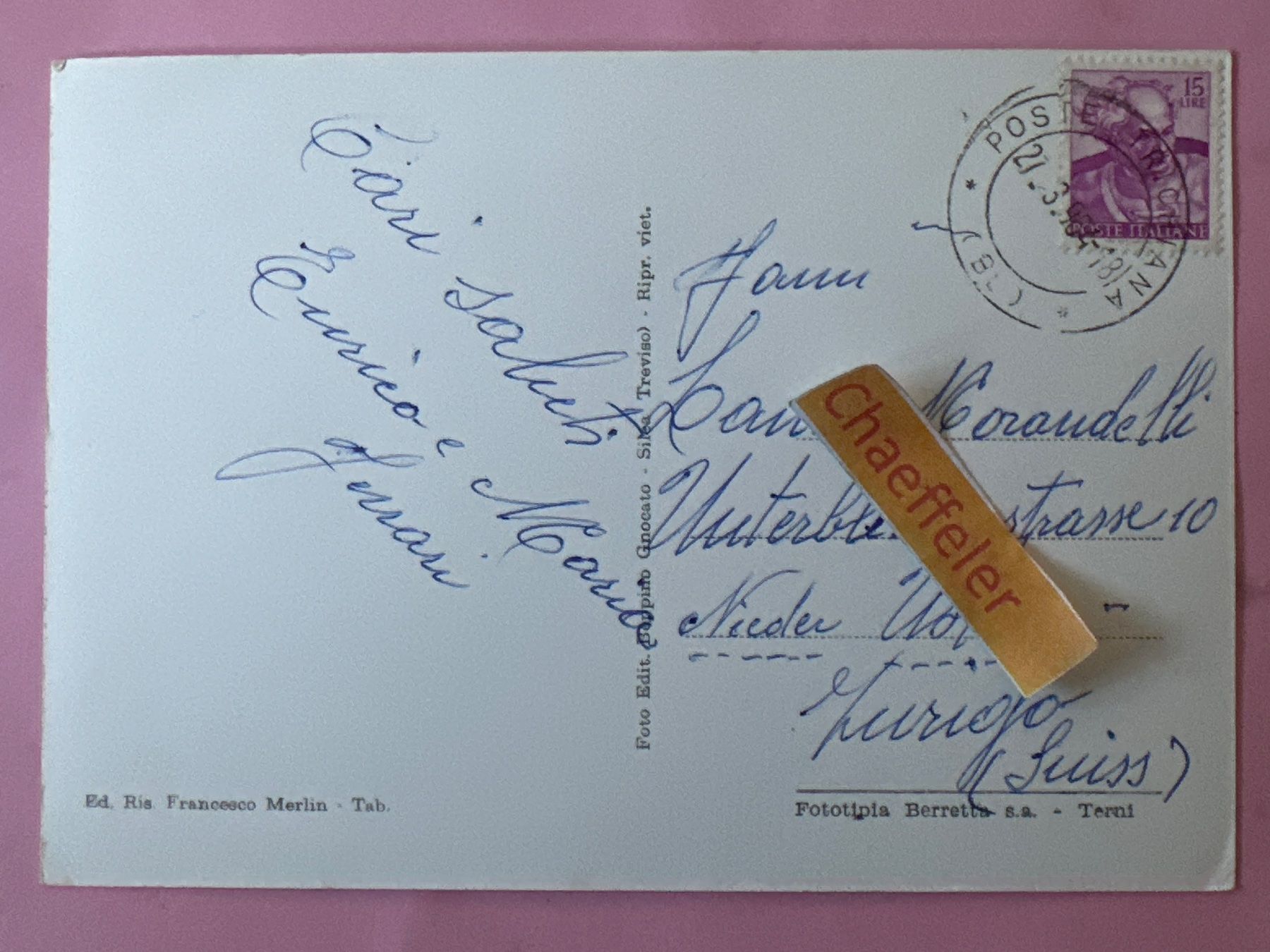 Ansichtskarten: 1964 Saluti da Trichiana Belluno – Gebraucht aus Zürich von Chaeffeler 1