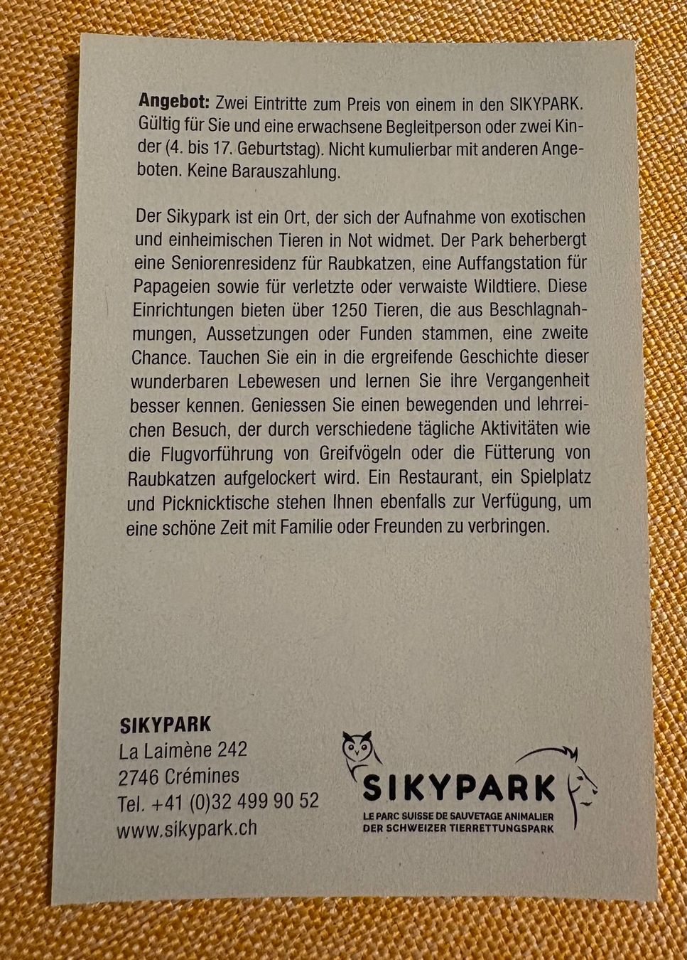 Buoni: Gutschein Siky Park Sikypark – Nuovo (secondo la descrizione) da Nunningen venduto da Chonggi 1
