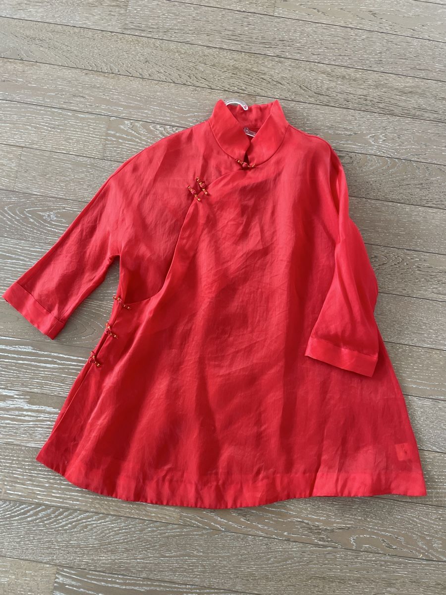 Camicette: Red silk Mandarin Collar Blouse S/M – Usato da Zürich venduto da muz_5h6k