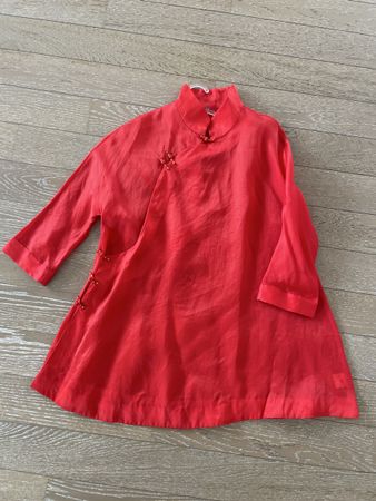 Red silk Mandarin Collar Blouse S/M
