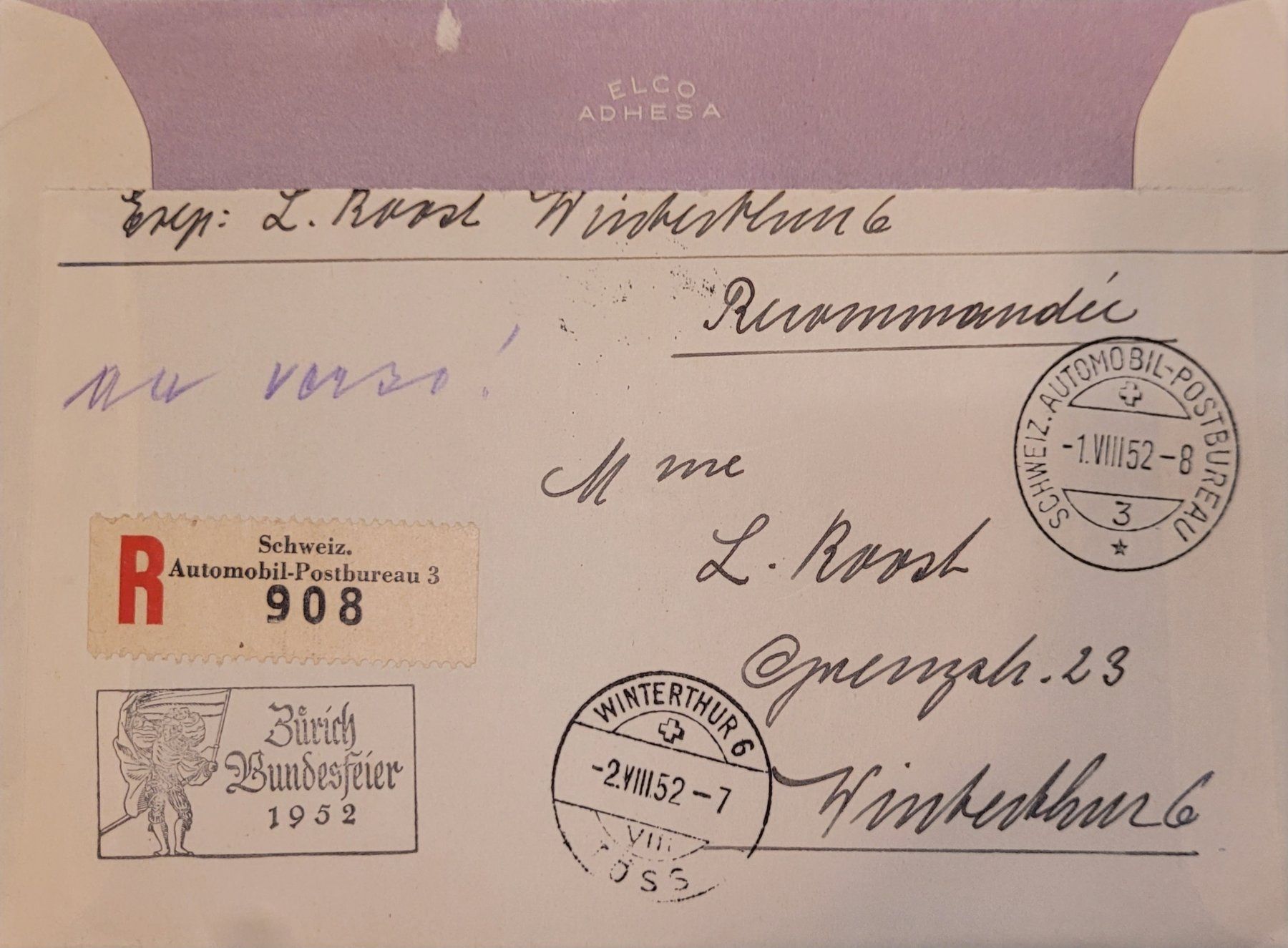 Buste & buste per spedizione: Briefumschlag 1952 – Usato da Unterentfelden venduto da Grotto5 1