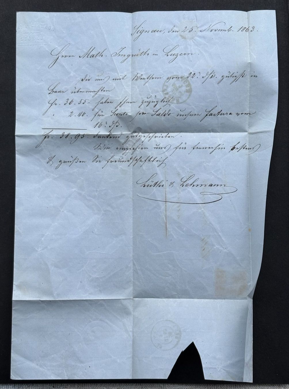 Tutti i francobolli: FALTBRIEF NACH LUZERN 1897 – Usato da Ostermundigen venduto da Wyatt-Earp 2