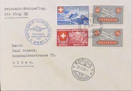 Schweiz Flugpost 1939 Swissair-Europaflug WEST gestempelt