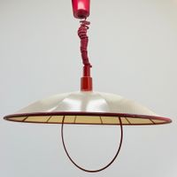 Lampe suspendue vintage, rouge et blanche, parfait état