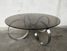 Mid Century Space Age Couchtisch Chrom Rauchglas 