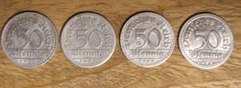 4 Stk. 50 Reichspfennig Münzen von 1919, '20, '21, '22
