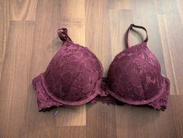 Bordeaux Spitzen-BH 80C mit Frontverschluss