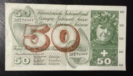 Schweizer 50-Franken Note, Jahrgang 1972, Top Zustand!