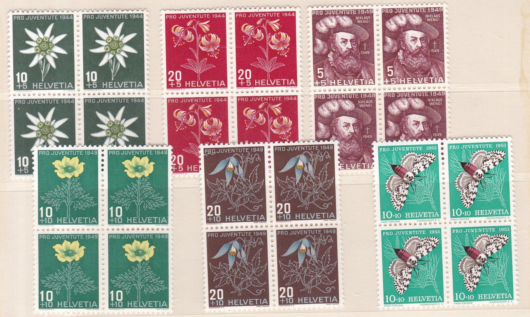 Tutti i francobolli: Pro Juventute Lot ab 1940, postfrisch mit Viererblocks – Usato da Münchwilen AG venduto da Nesar 4