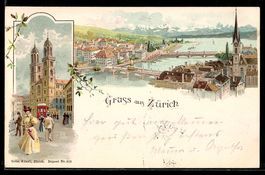 Litho Zürich, Ortsansicht mit Grossmün
