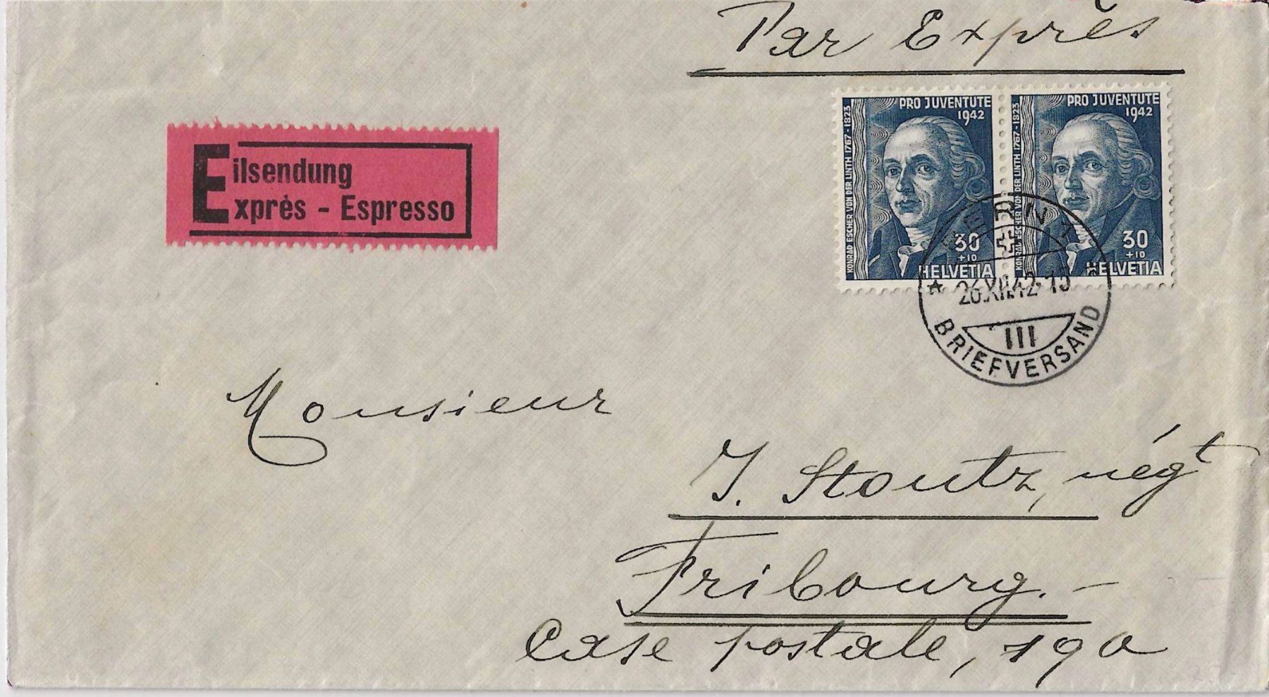 Alle Briefmarken: Brief Pro Juventute 1942 (Express) – Gebraucht aus Zürich von Philacat11