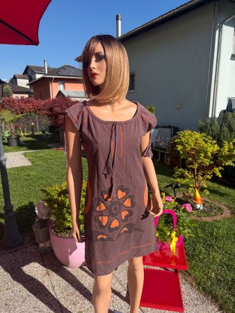 Sommer Kleid Braun - (gr. L) - Baumwolle