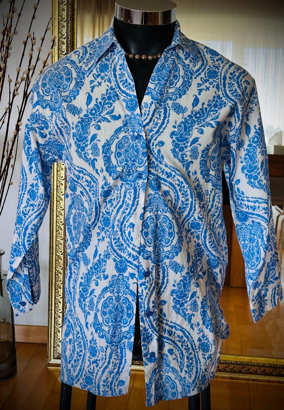 Blusen: blau gemusterte Baumwoll Bluse – Neu (gemäss Beschreibung) aus baar von suzansuzan