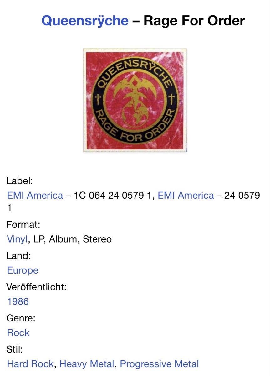 Dischi in vinile: Queenrÿche. 1986. Rage For Order – Usato da Faulensee venduto da Mizuno06 7