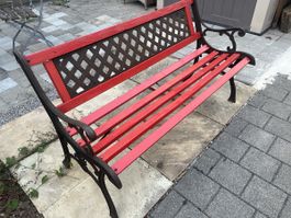 Gartenbank Eisen rot Holz Landhausstil 2-Sitzer