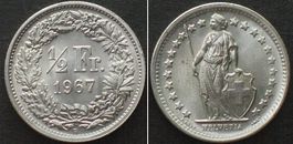 Schweiz 1/2 Franken 1967 Silber prägefrisch, ERHALTUNG! unz