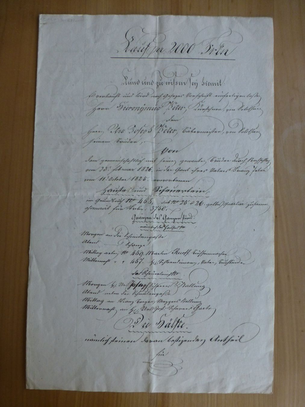 Documenti: Solothurn, Kaufvertrag von 1829 – Usato da Bettlach venduto da 1saurer
