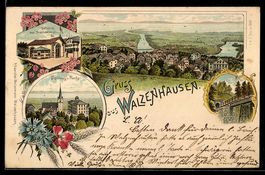 Litho Walzenhausen, Rheinburg, Kirche, B