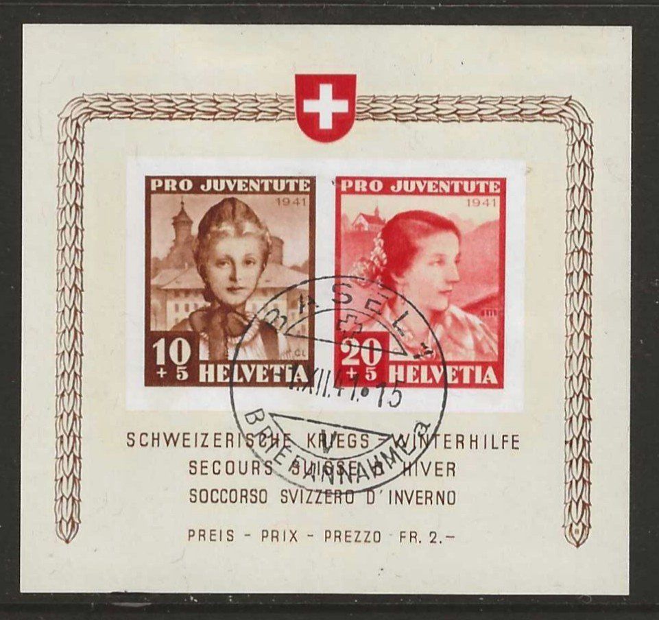 Tutti i francobolli: 1941 : Pro Juventute Block, Ersttag, KP 600.-- – Usato da Gümligen venduto da Geniusbuy