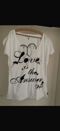 Weiss T-Shirt mit Schriftzug "Love is the Answer", Gr L