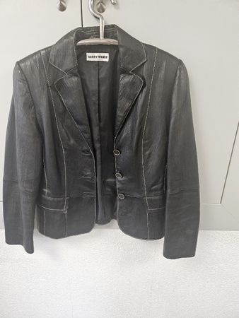 Gerry Weber Kurzer Lederblazer Gr. 38 Schwarz Lammnappaleder