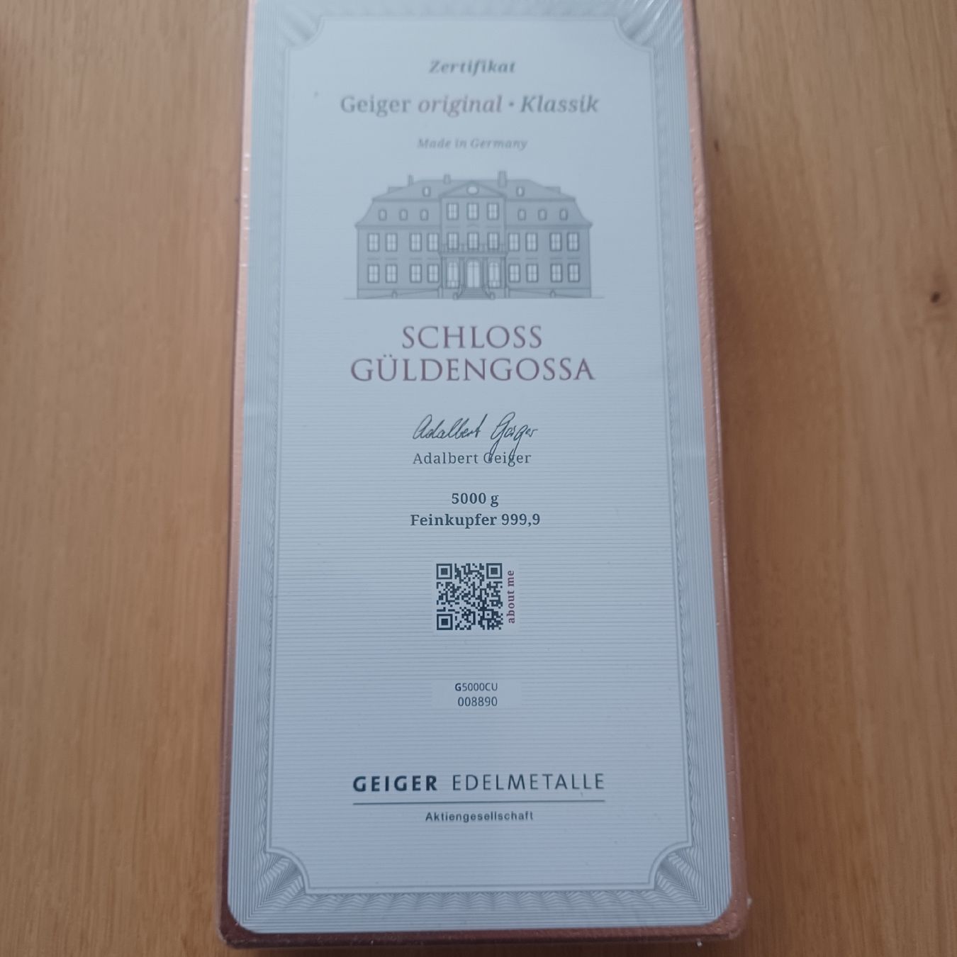 Edelmetalle: 5 kg Feinkupfer Barren Schloss Güldengossa – Gebraucht aus Balgach von FENDIE 1
