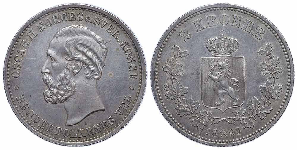 Tutti le monete: Norwegen, 2 Kroner 1890 – Usato da Chiasso venduto da Novamarketing