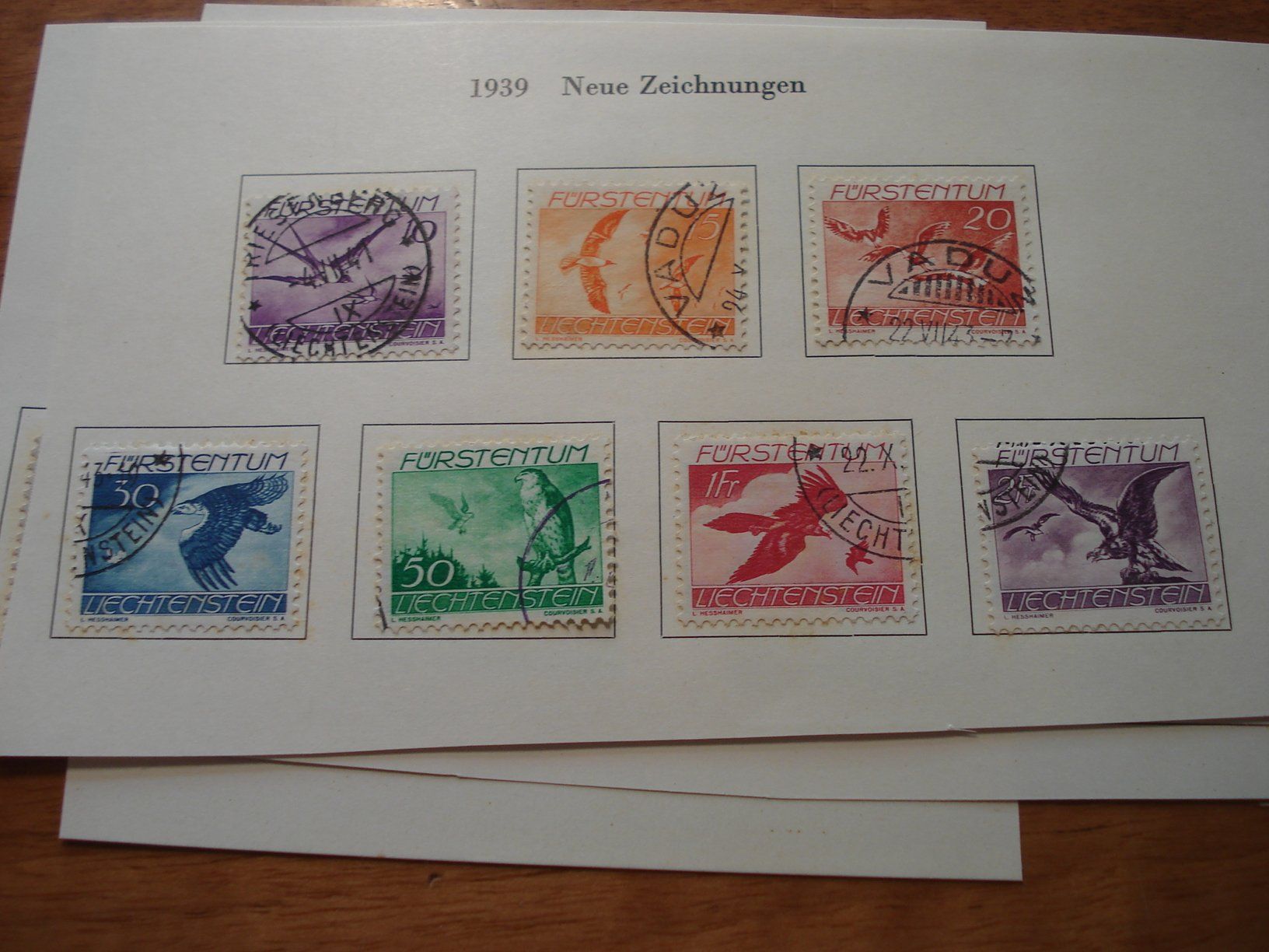 Tous les timbres: Satz Flugpostmarken Liechtenstein, 1939, o – D'occasion à Niederwil AG par morostahu