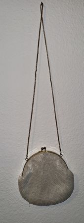 Elegante Vintage-Perlen-Handtasche, weiss, mit Kette, Top!