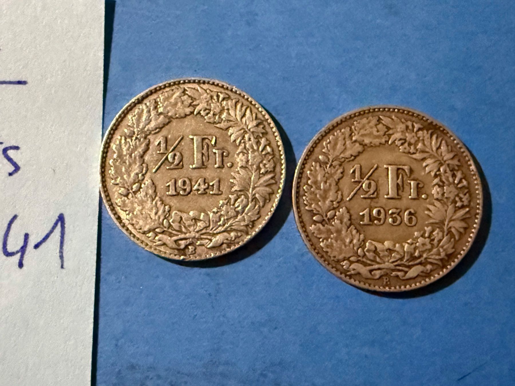 Alle Münzen: SUISSE : 2 X 50 CENTIMES 1936 + 1941 argent – Gebraucht aus genève von GEnumist 1