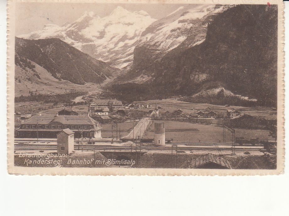 Cartoline postali: Kandersteg BLS 1914, mit Bahnstempel Gwatt – Usato da Bürglen TG venduto da StampGraf