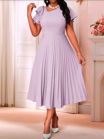 Kleid mit Faltenrock - 46 (XL) - flieder 2️⃣