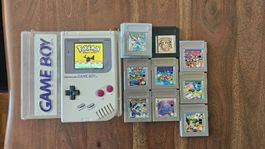 Gameboy Classic mit Licht + 9 Spielen & Box (Pokèmon/Mario)