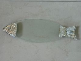Versilbertes Serviertablett mit Glas – 61 × 21 cm