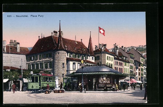 Cartoline postali: Neuchatel, Place Pury mit Strassenbahn – Usato da Berlin venduto da bartko-reher