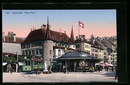 Neuchatel, Place Pury mit Strassenbahn