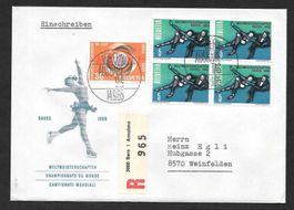 R-FDC Nr. 438 Viererblock WM Eiskunstlauf Davos ET 14.9.1965