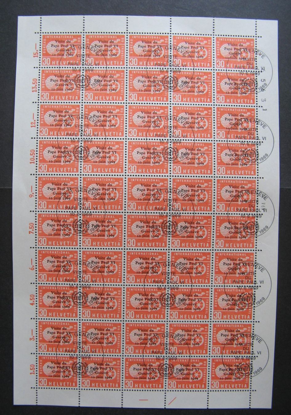 Alle Briefmarken: BIT 1969 Papstbesuch Bogen mit Ersttagsstempel – Neu (gemäss Beschreibung) aus Frauenfeld von Interessent1