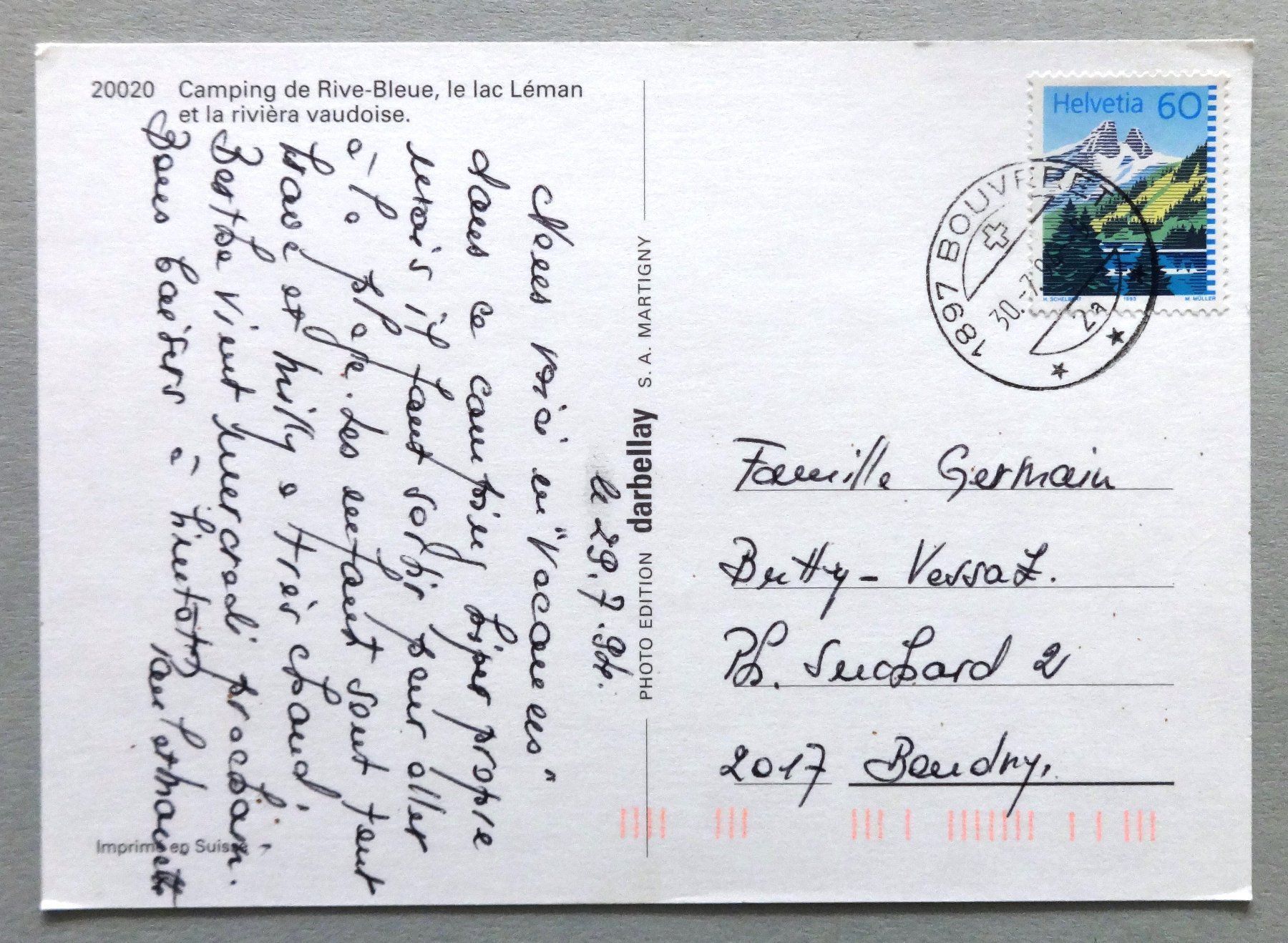 Cartoline postali: Camping de Rive-Bleue - Le Bouveret – Usato da Fétigny venduto da Billy2miny 1
