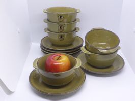 Rössler lot de 6 bols et soucoupes à céréales vert olive