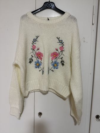 H&M Strickpullover, Wollpullover, Winter, Blumenmuster, L